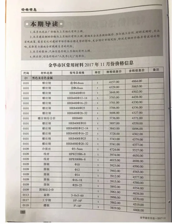 金华市2017年11月电子版信息价