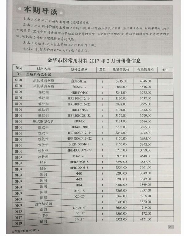 金华市2017年第2期信息价封面