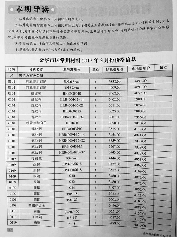 金华市2017年第3期信息价封面