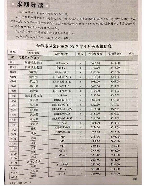 金华市2017年第4期信息价封面