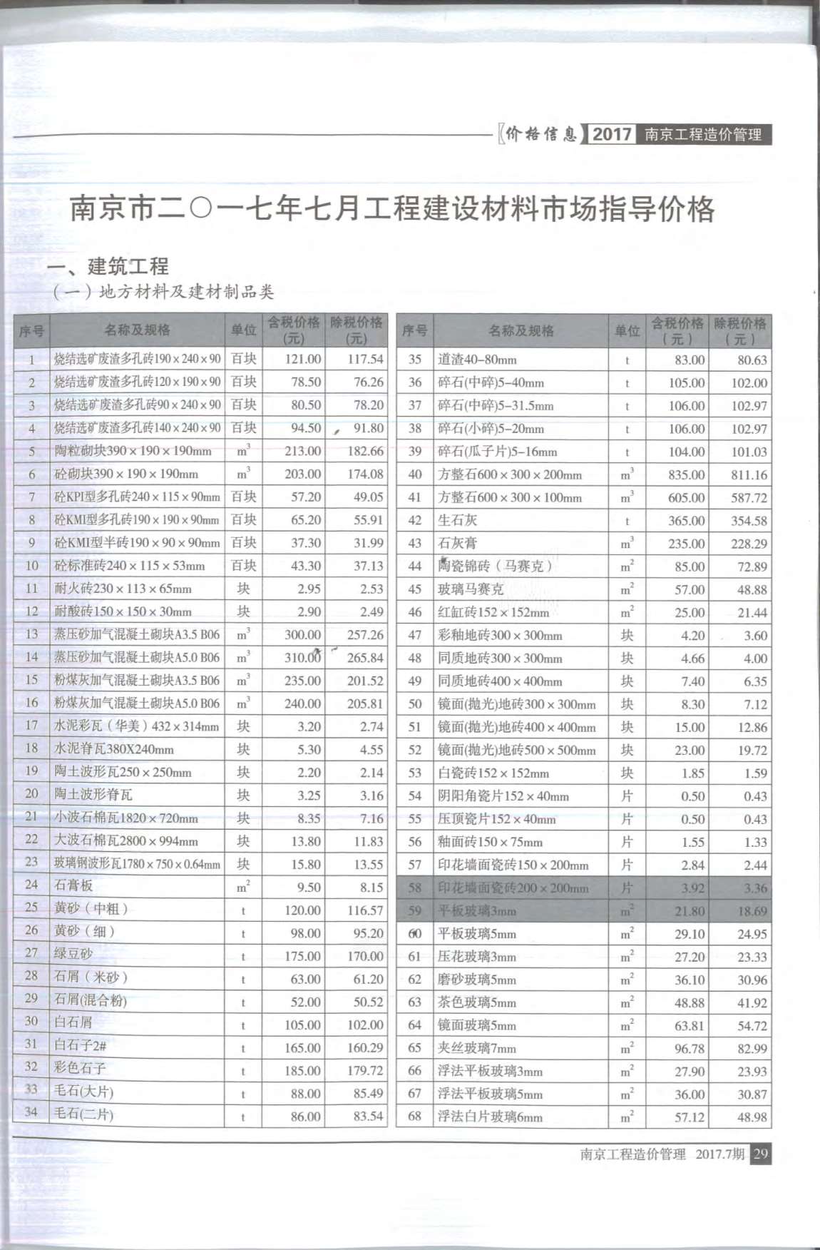 南京市2017年7月信息价工程信息价_南京市信息价期刊PDF扫描件电子版