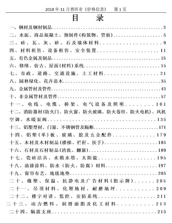 普洱市2018年11月信息价封面