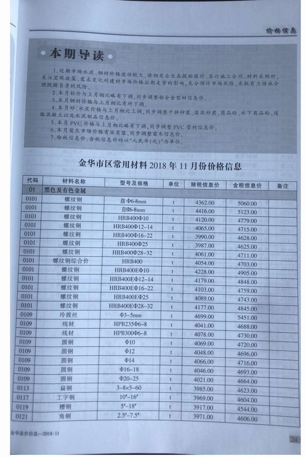 金华市2018年11月信息价封面