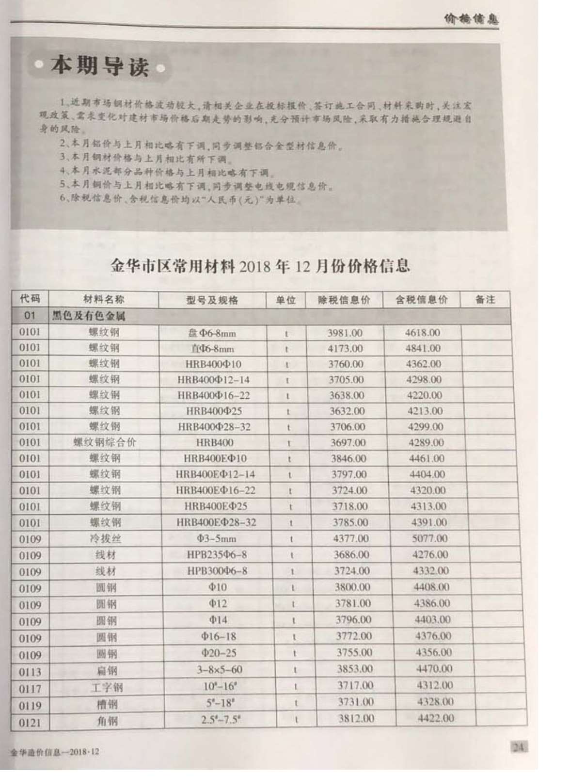 金华市2018年12月信息价封面