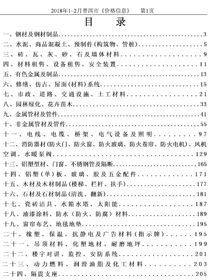 普洱市2018年第1期信息价封面