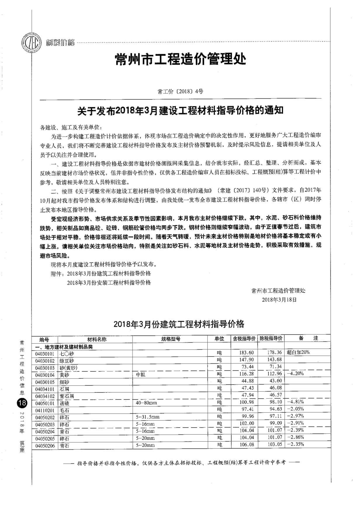 常州市2018年第3期信息价封面