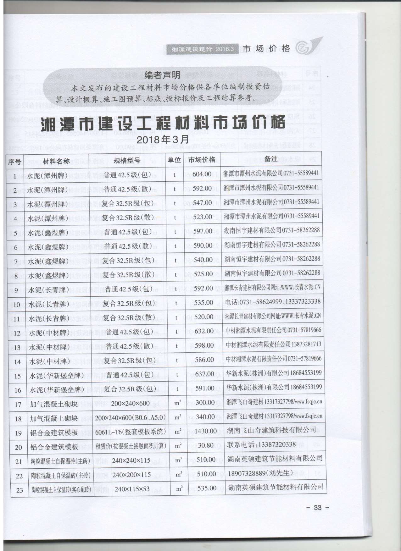 湘潭市2018年3月工程信息价_湘潭市信息价期刊PDF扫描件电子版
