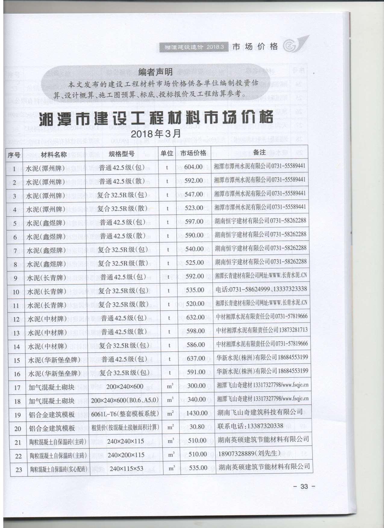 湘潭市2018年第3期信息价封面