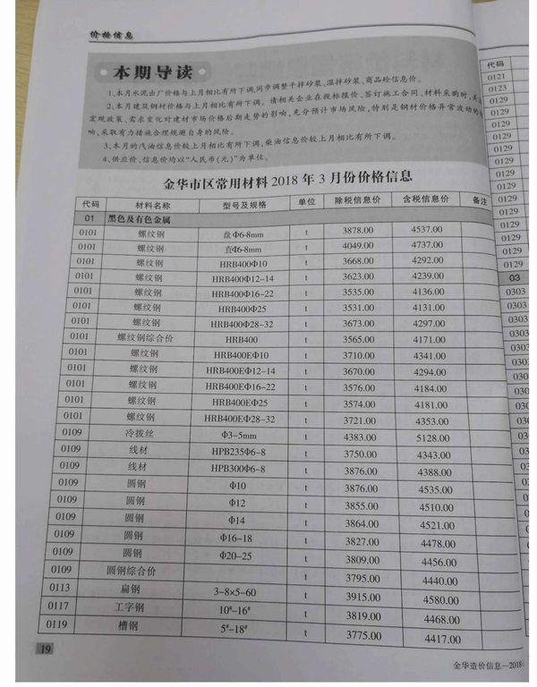金华市2018年第3期信息价封面