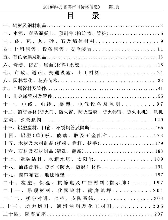 普洱市2018年第4期信息价封面