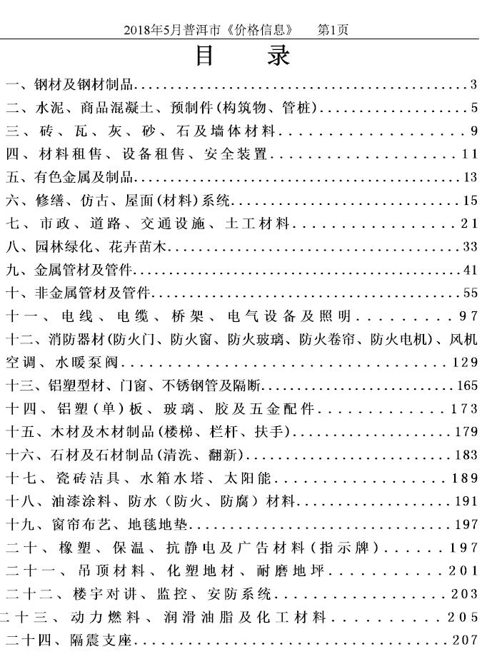 普洱市2018年第5期信息价封面