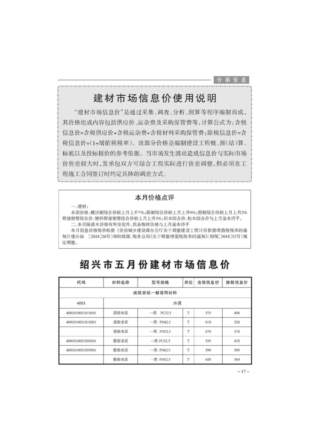 绍兴市2018年第5期信息价封面