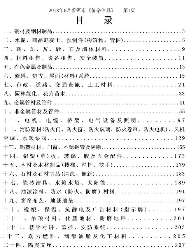 普洱市2018年第6期信息价封面