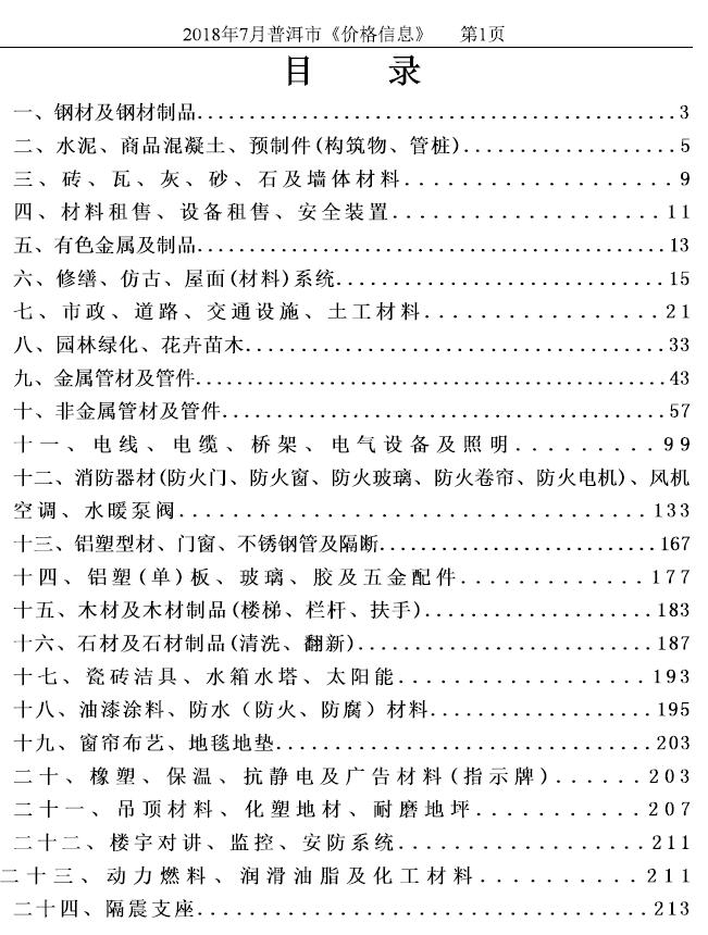 普洱市2018年7月信息价封面