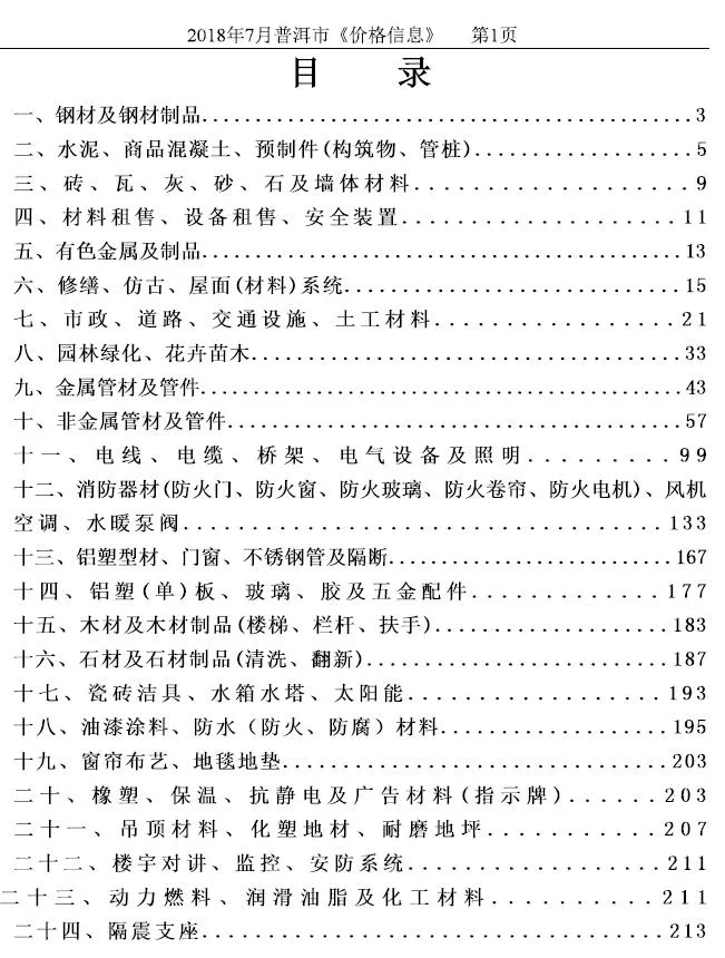 普洱市2018年7月信息价封面