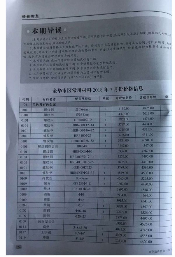 金华市2018年7月信息价封面