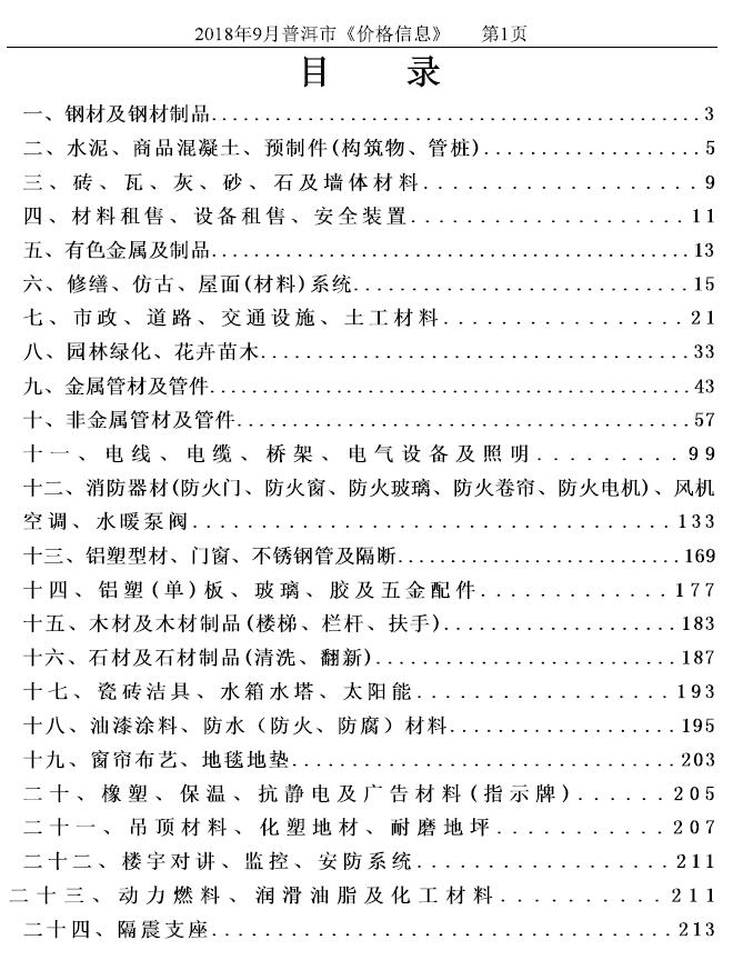 普洱市2018年9月信息价封面
