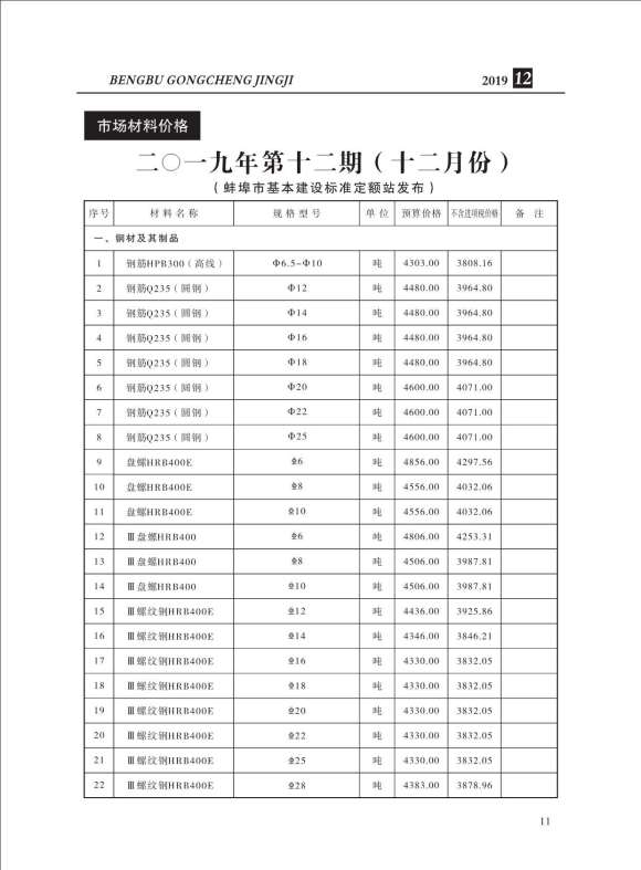蚌埠市2019年12月信息价_蚌埠市信息价期刊PDF扫描件电子版