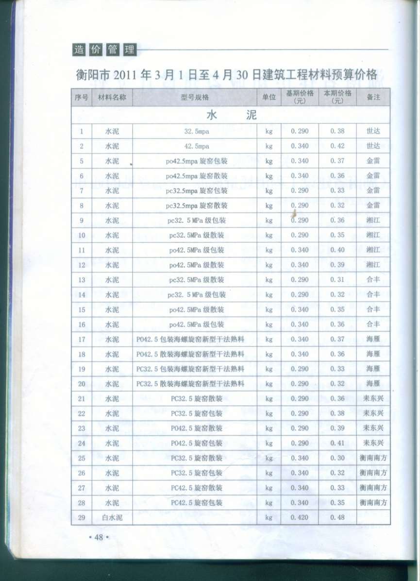 衡阳市2011年2月工程信息价_衡阳市信息价期刊PDF扫描件电子版