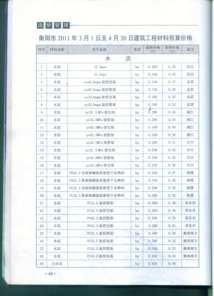 衡阳市2011年第2期信息价封面