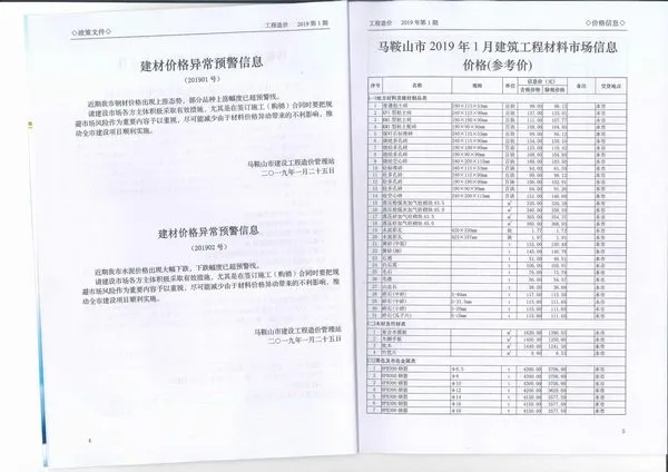 马鞍山市2019年第1期信息价封面