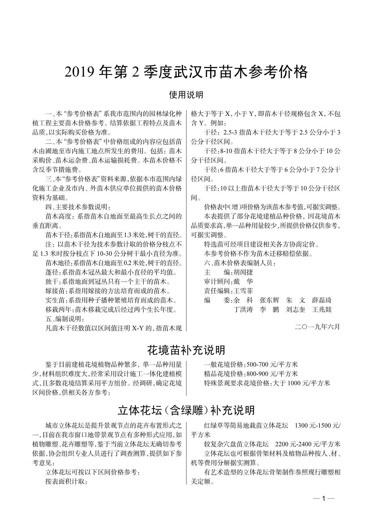 2019年2期苗木武汉信息价