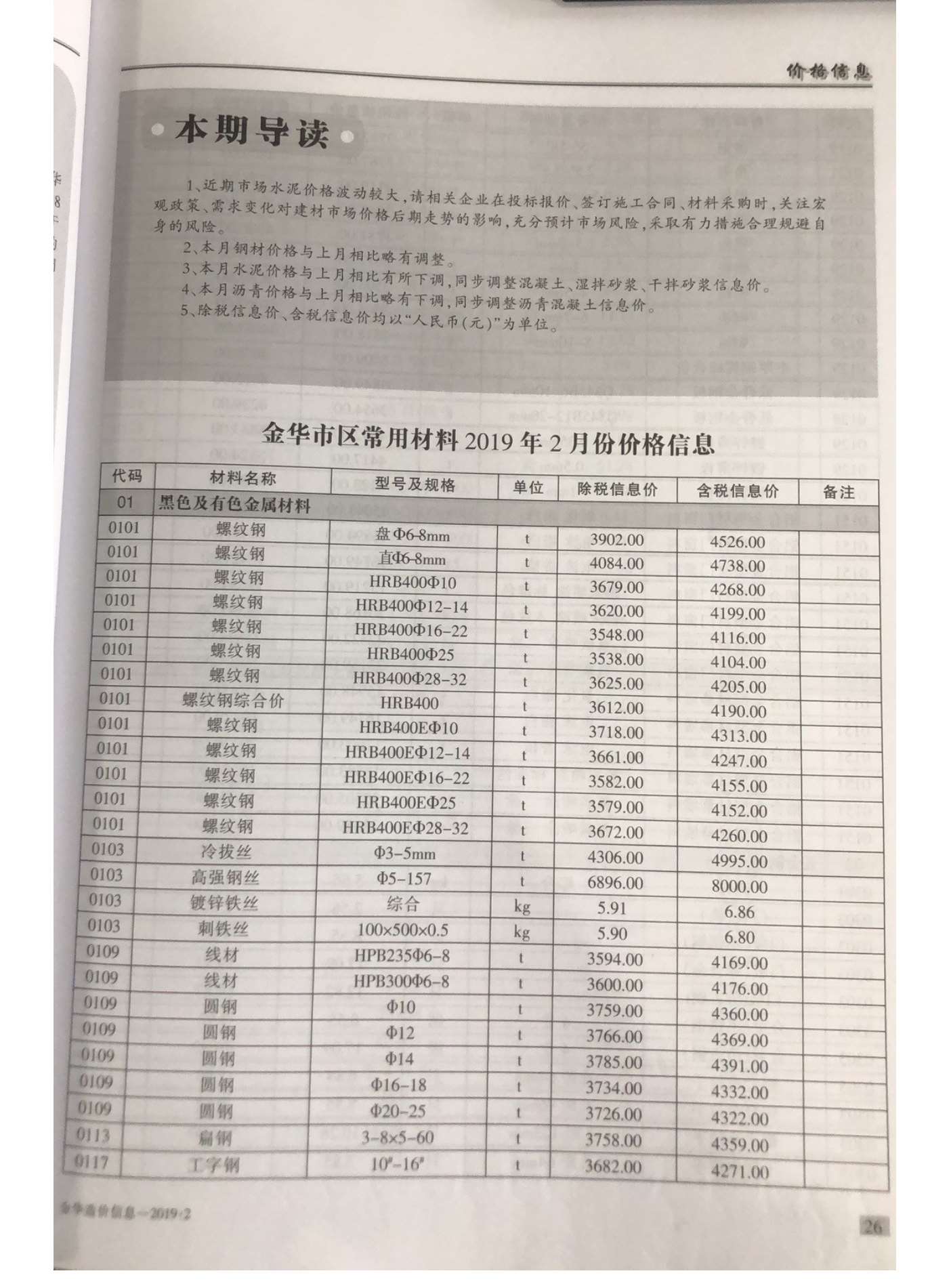金华市2019年2期信息价电子版