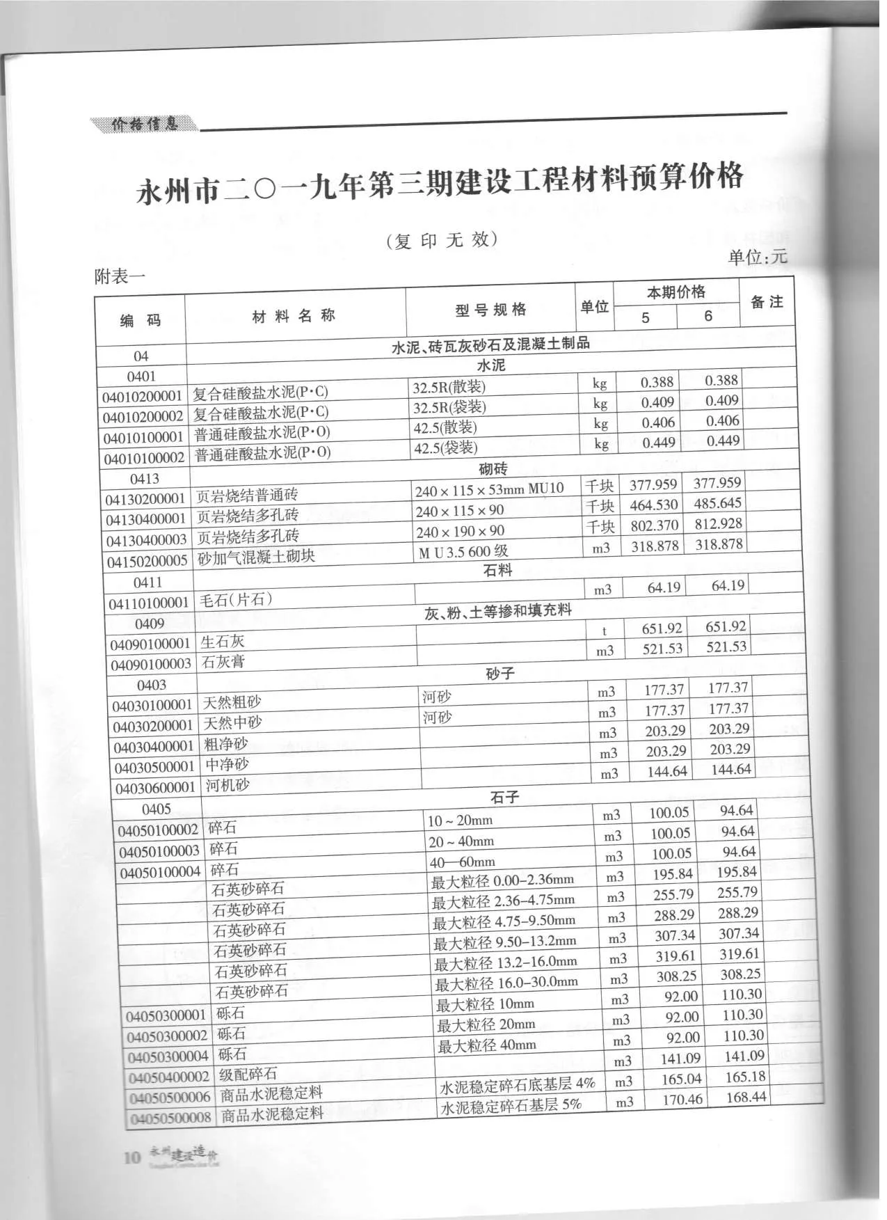永州2019年第3期电子版信息价