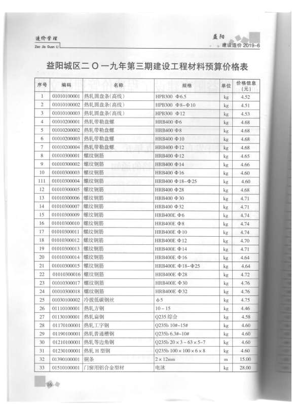 益阳市2019年3月材料价格信息_益阳市材料价格信息期刊PDF扫描件电子版