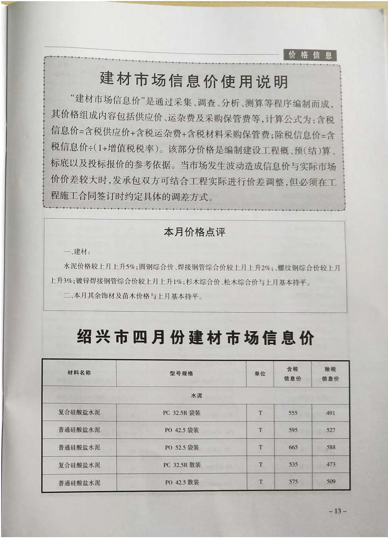 2019年第4期绍兴信息价