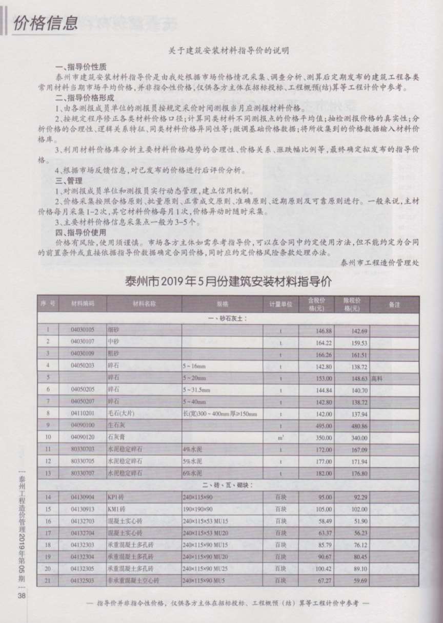 泰州市2019年第5期信息价封面