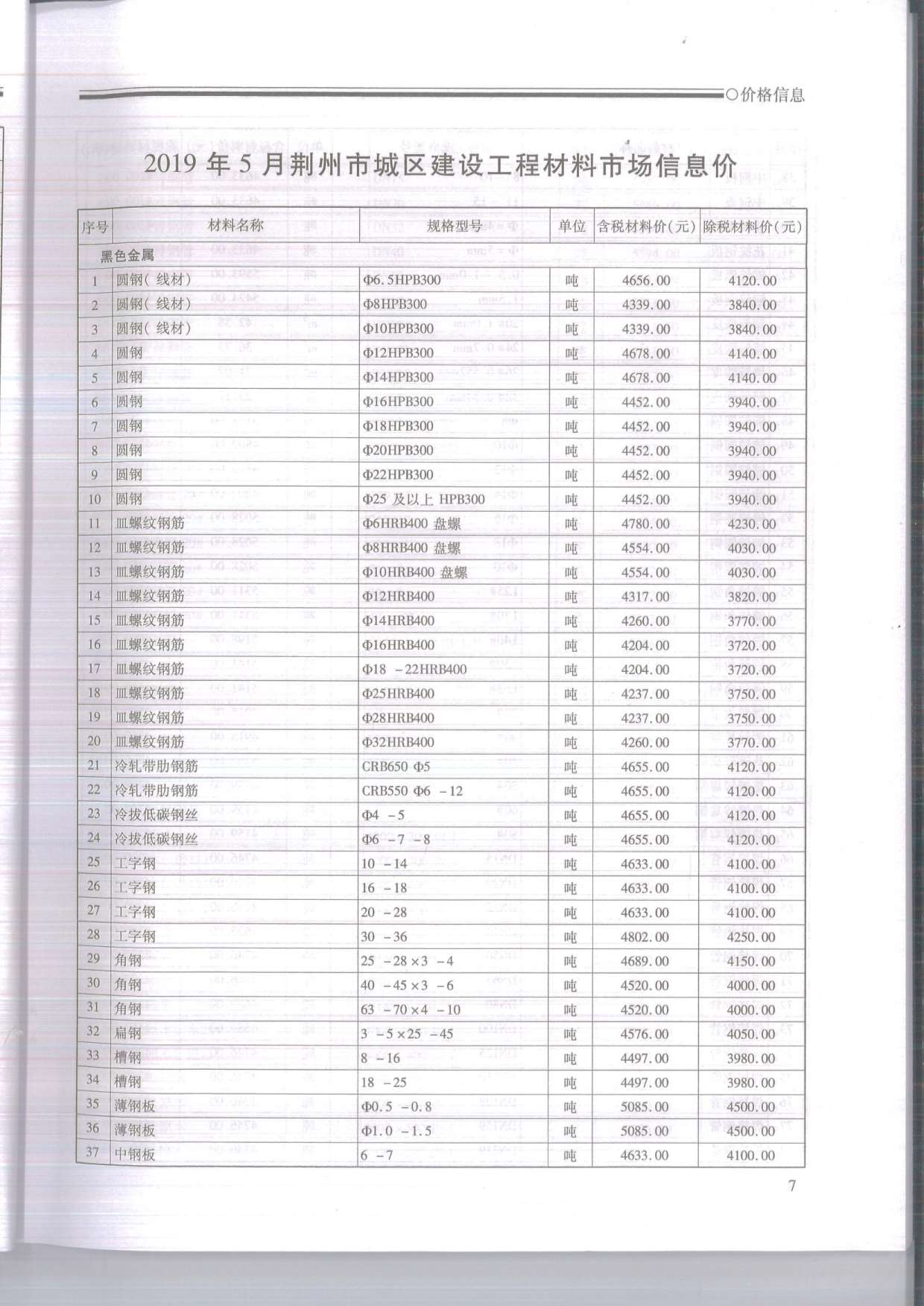荆州市2019年第5期信息价封面