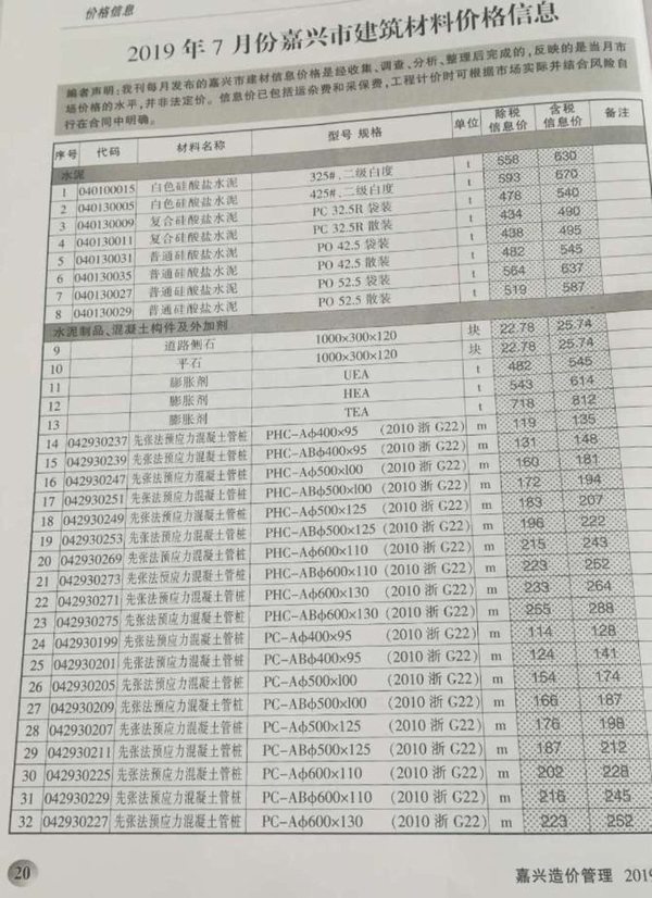 嘉兴市2019年7月工程信息价_嘉兴市信息价期刊PDF扫描件电子版