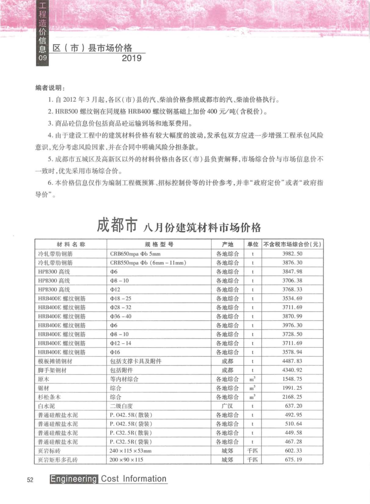 成都市2019年9月信息价封面