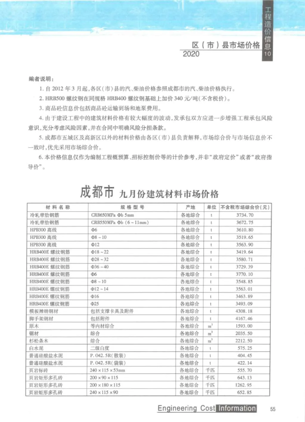 成都2020年10月信息价