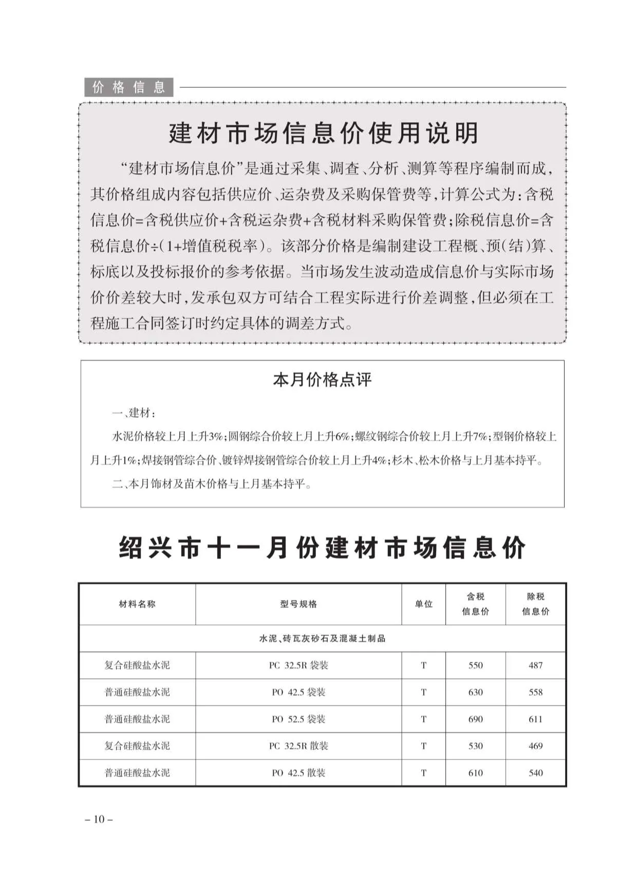 绍兴2020年11月信息价