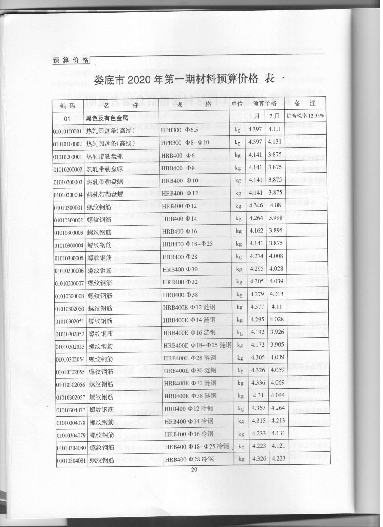 娄底市2020年第1期信息价封面