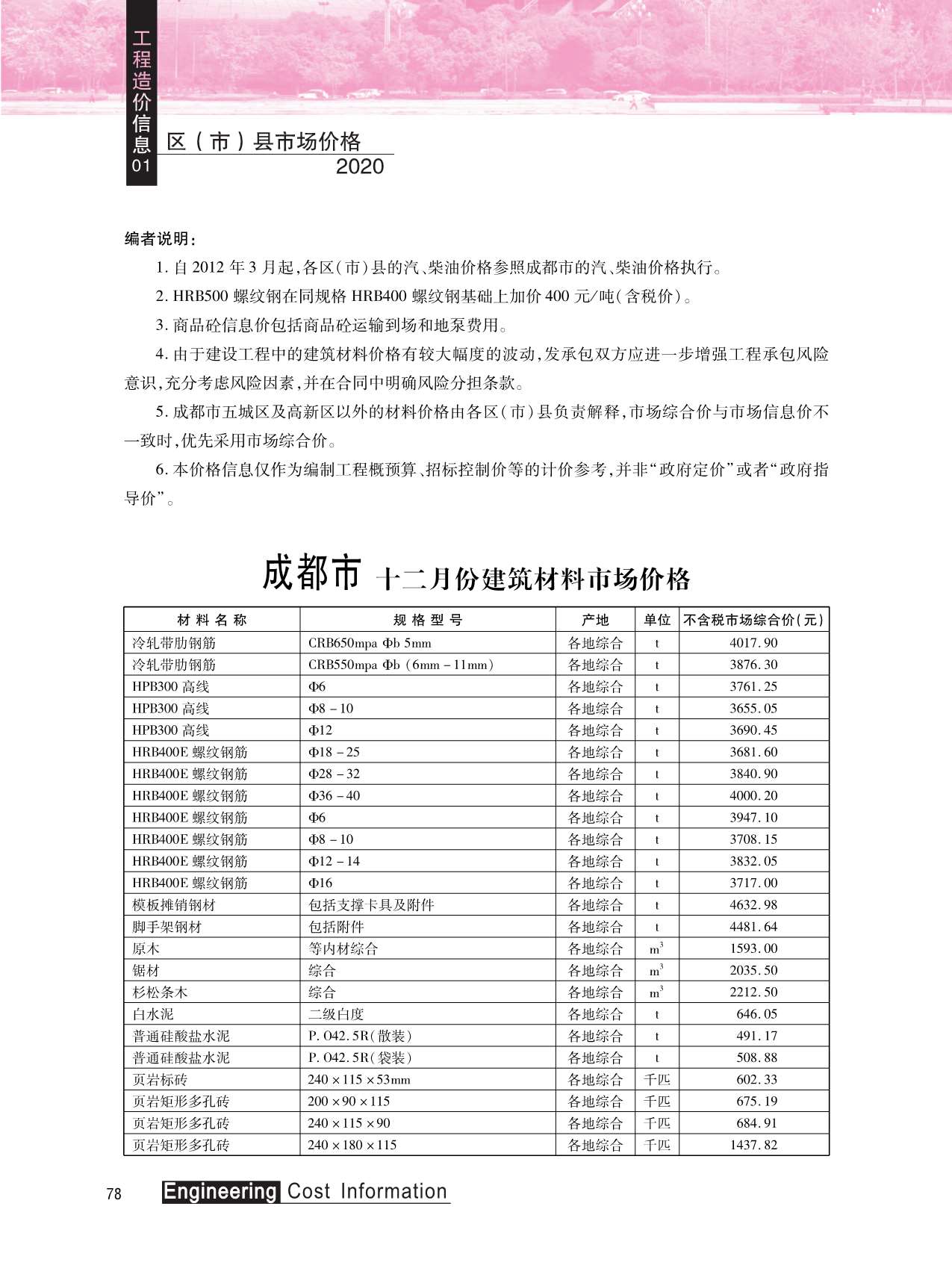 成都市2020年1月造价信息资料