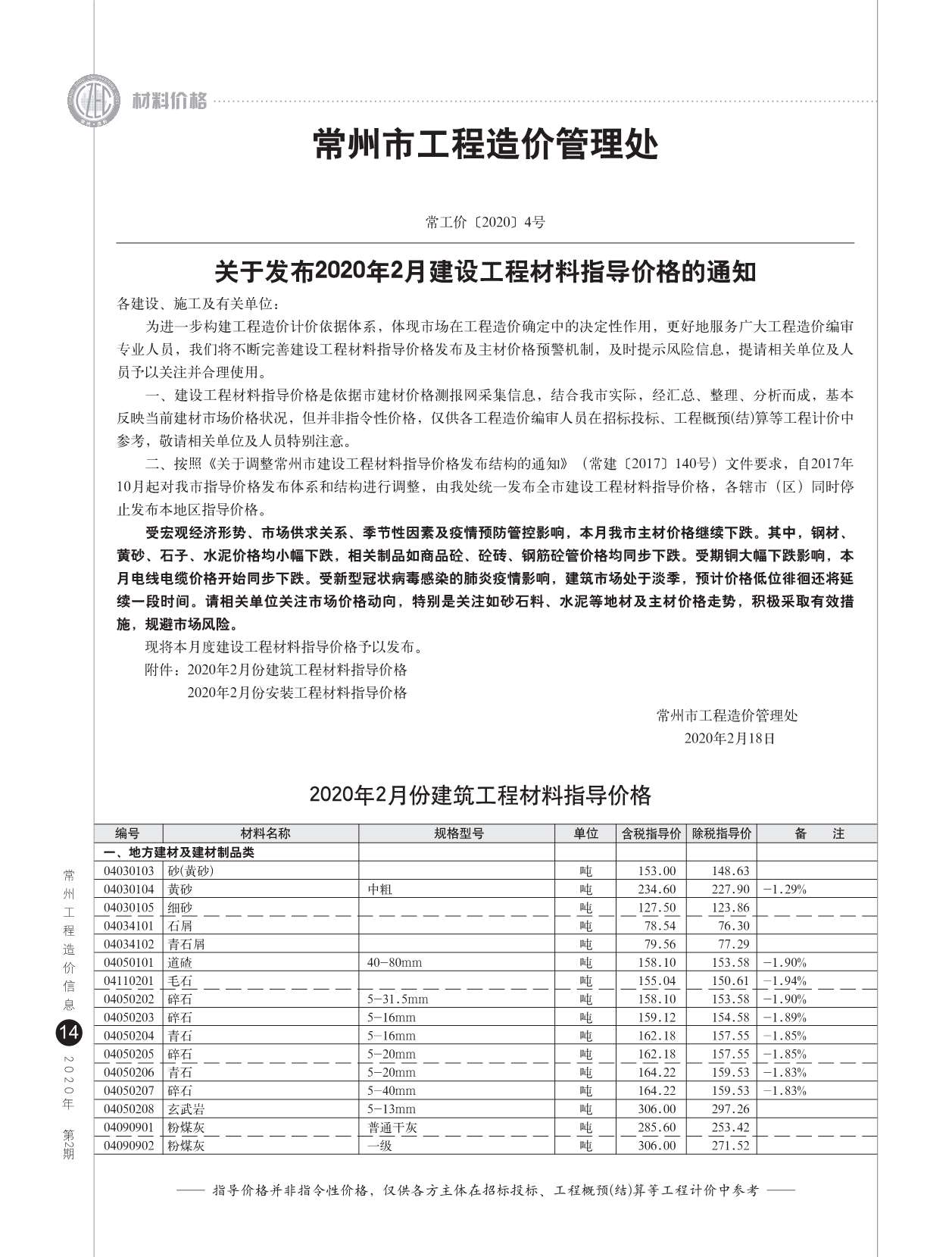 常州市2020年第2期信息价封面