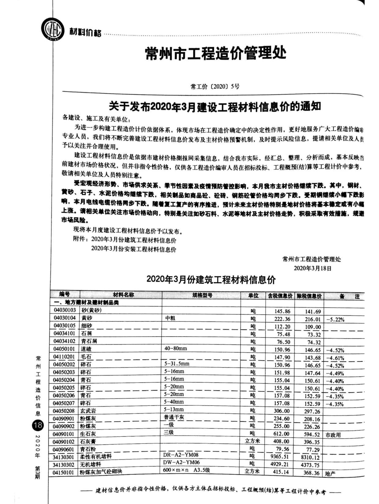 常州市2020年第3期信息价封面