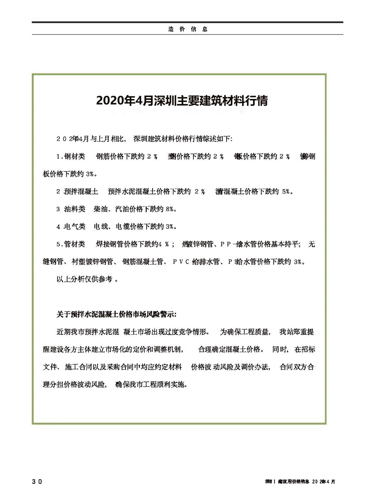 深圳2020年第4期信息价