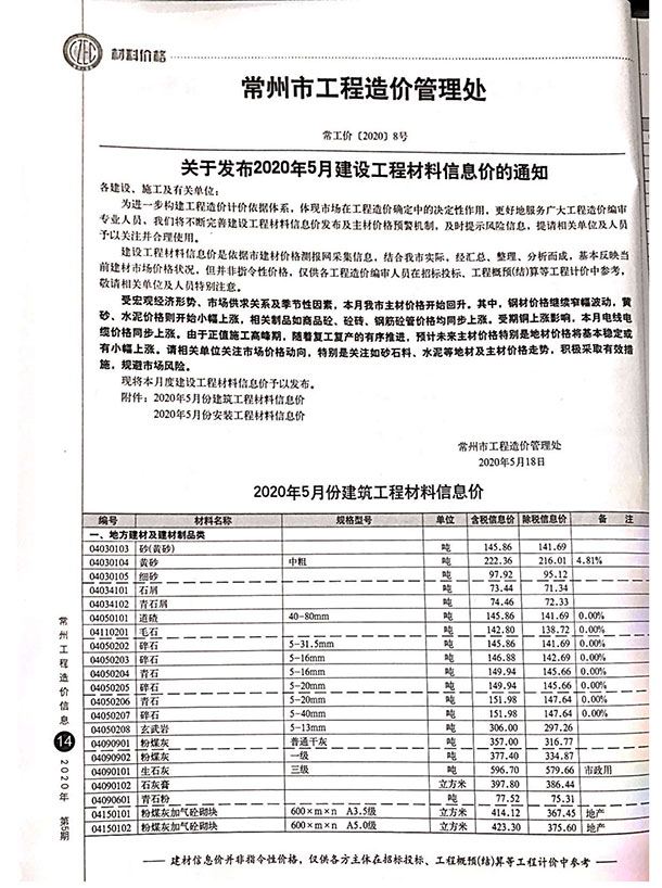 常州市2020年第5期信息价封面