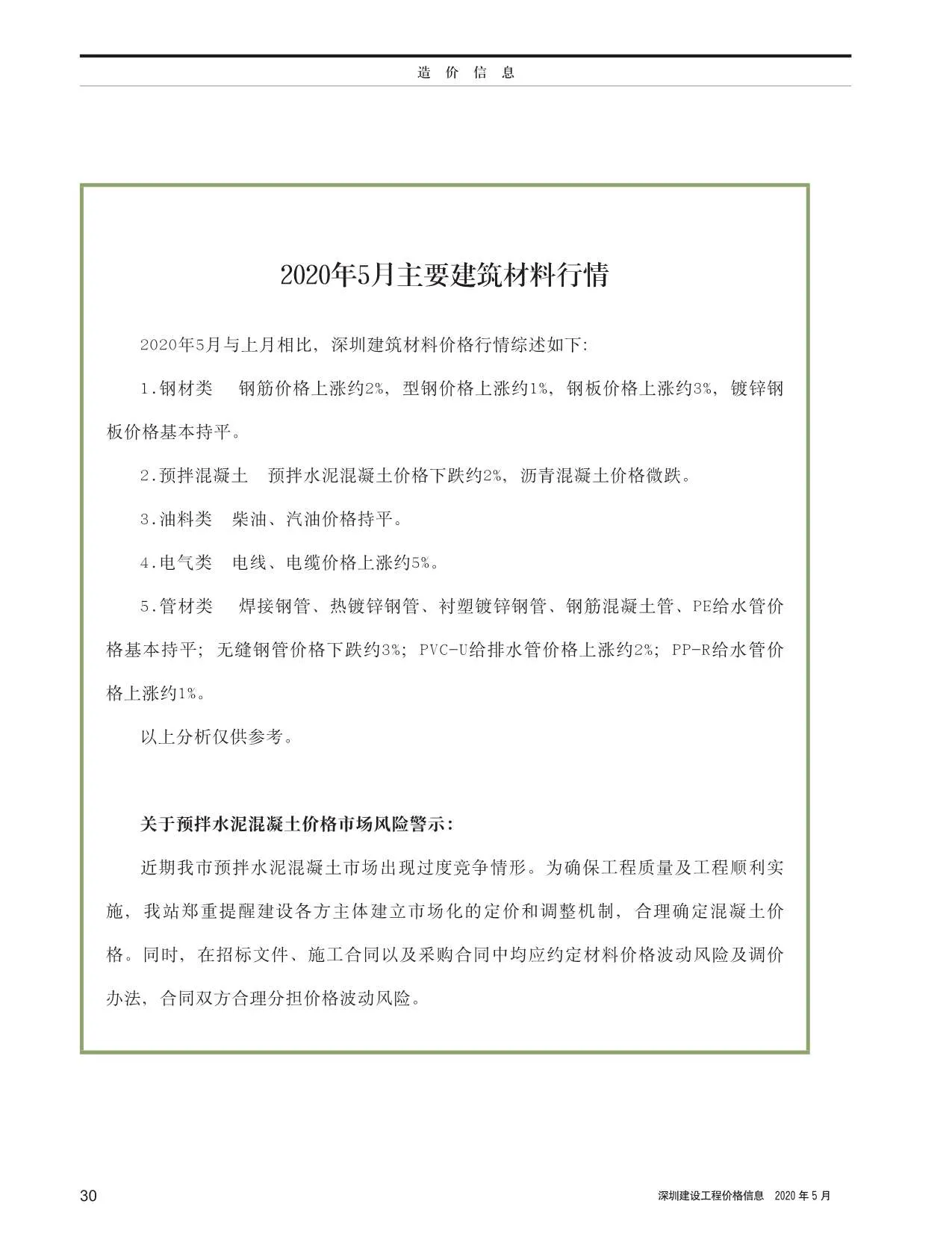 深圳2020年第5期信息价
