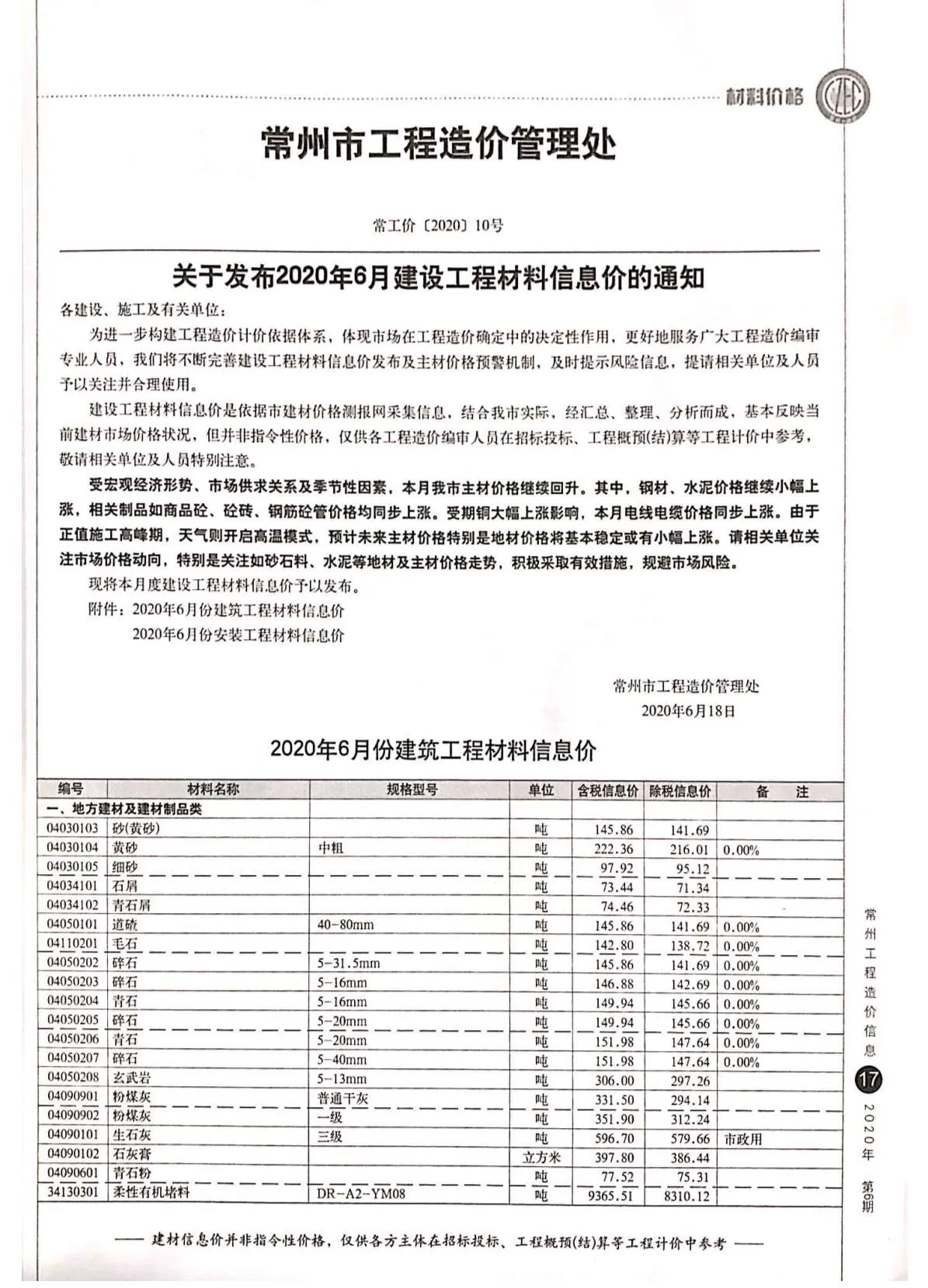 常州市2020年第6期电子版信息价
