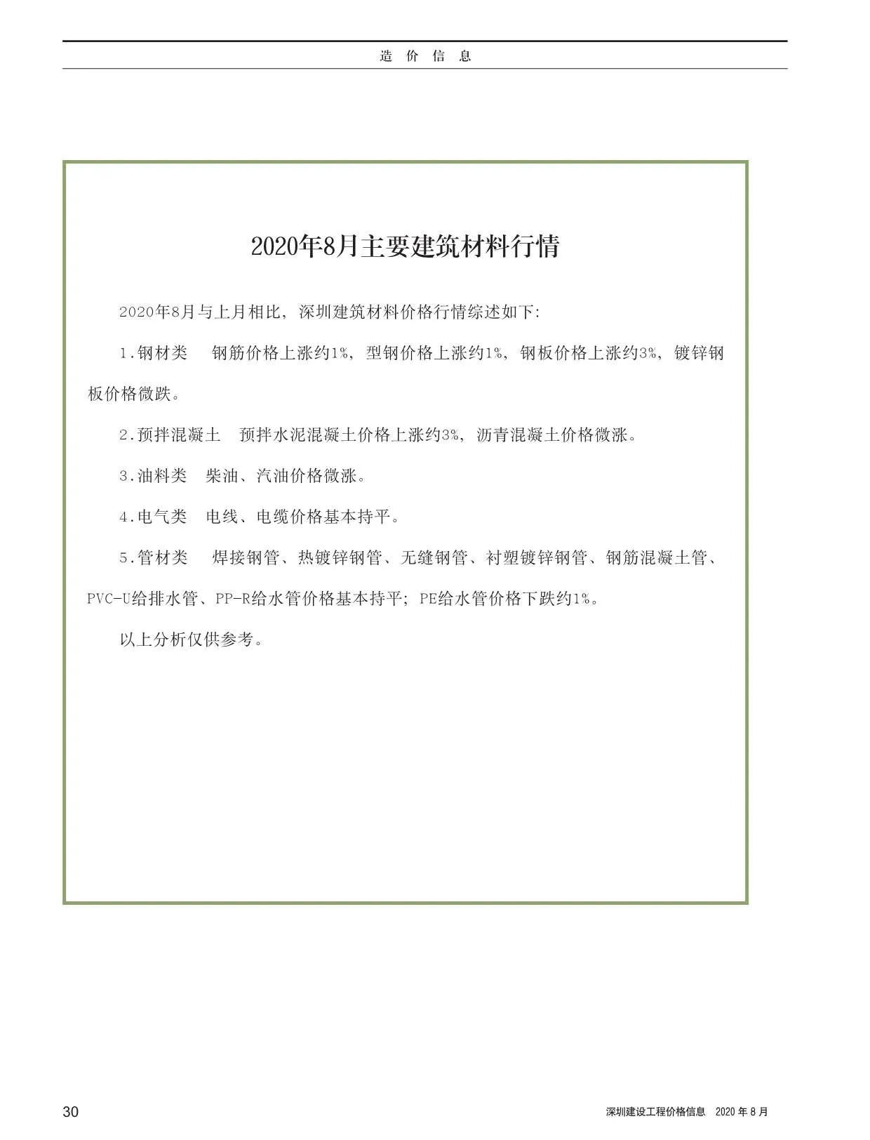 2020年8月深圳市信息价