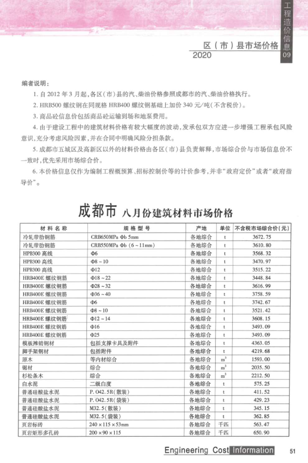 成都市2020年9月信息价封面