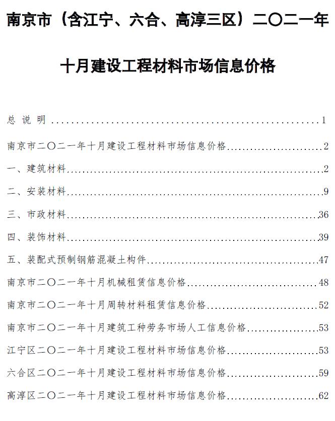 南京市2021年10月信息价封面