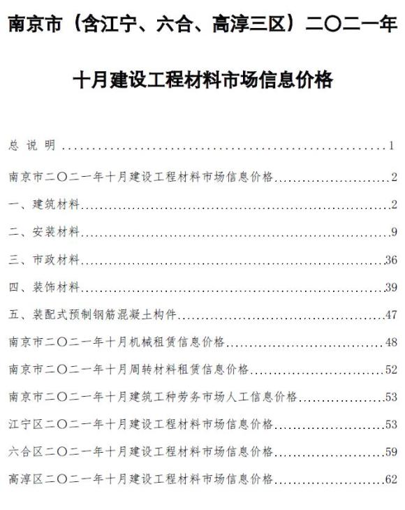 南京市2021年10月材料价格依据_南京市材料价格依据期刊PDF扫描件电子版