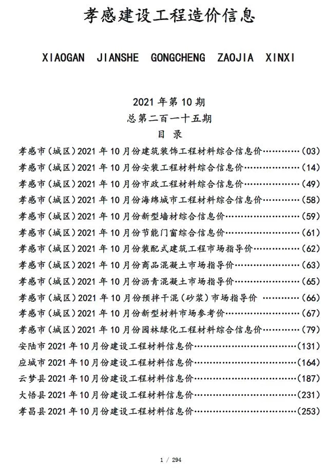 2021年孝感信息价