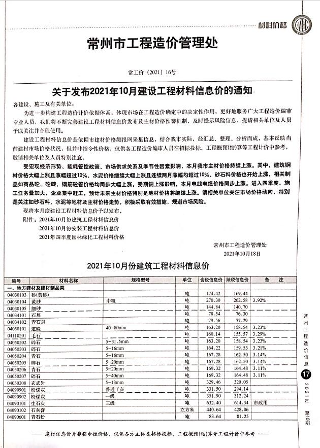 常州市2021年10月信息价封面